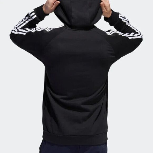 Adidas Men's Black White 3 Stripe Pullover Hoodie Size M - Picture 2 of 3